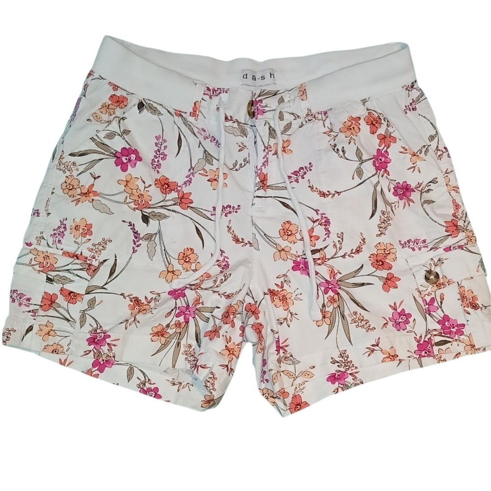Dash Womens Floral Cargo Shorts White Pink Orange Size S Cotton Blend Drawstring